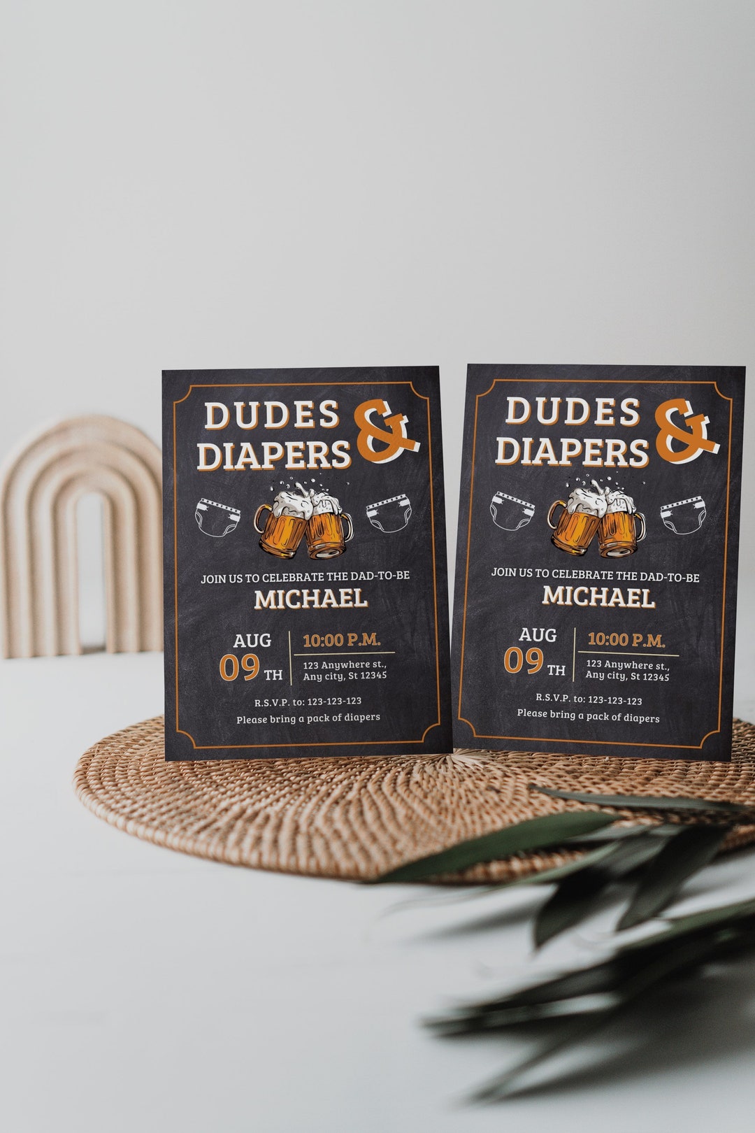 Diaper Baby Shower Invitation, Dad Shower, Dudes, Diapers and
