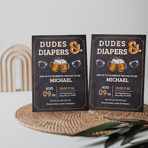 Diaper baby Shower Invitation, Dad Shower, Dudes, Diapers and Beer, Men, Dad to be invite, Pamper party, editable invite, dadchelor invi