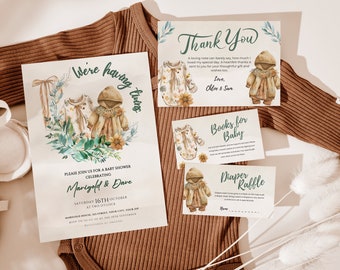 Twins Baby Shower invitation, Twins Baby Shower, Twin boho Baby Shower, Twin girls Baby Shower, Twins Baby Shower invite, Twins Shower Canva