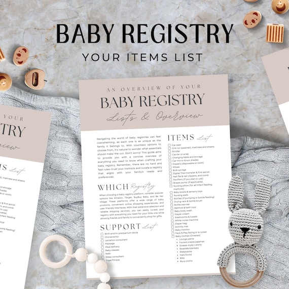 Baby shower registry list, checklist for baby shower registry, gift list for baby shower, gift registry for new baby, baby gift ideas, Canva