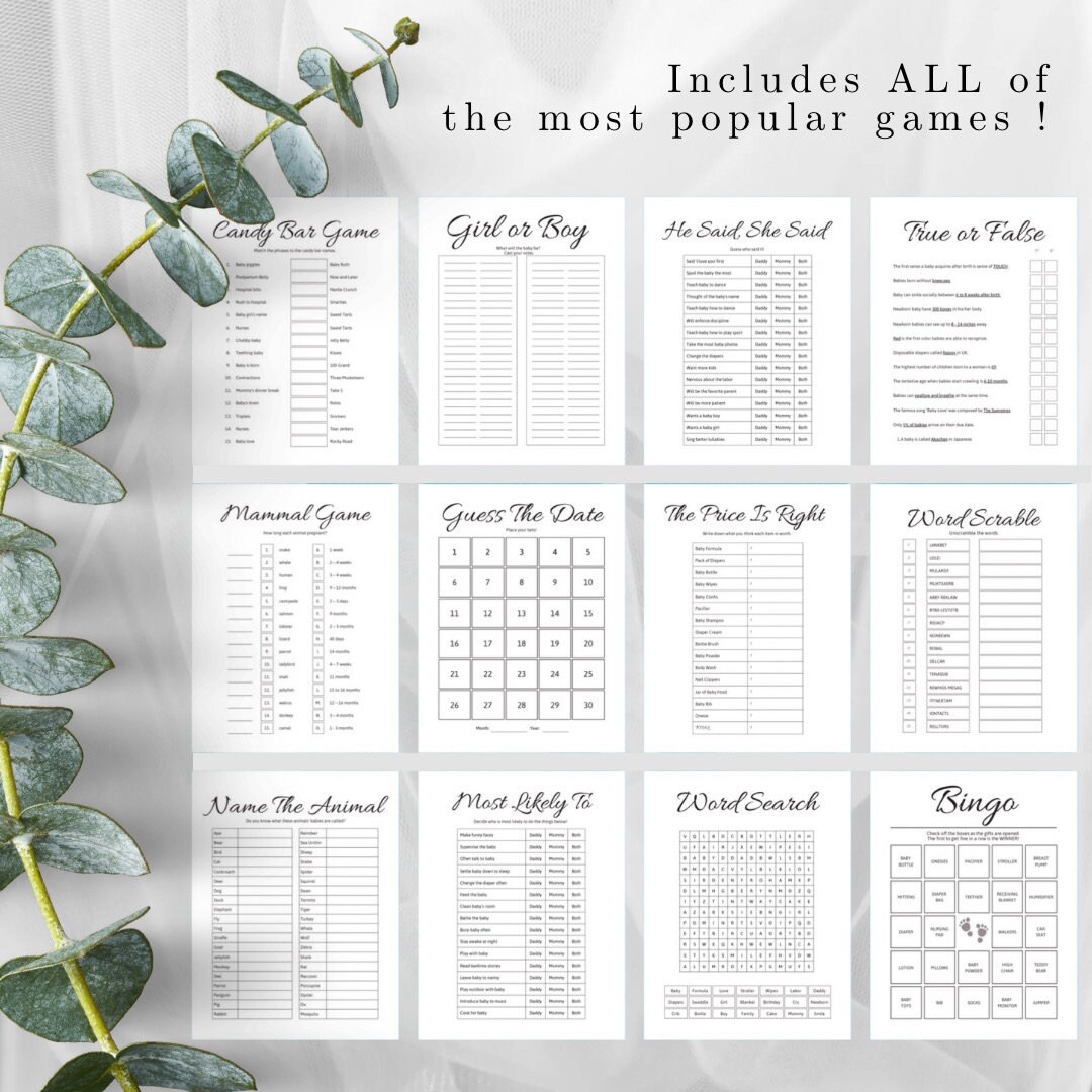Most Fun Baby Shower Games, Printable Game Sheets, Baby Shower Games ...