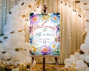 Lily Welcome sign, Baby shower Welcome sign, Colorful Floral Baby Shower sign, Welcome sign template, wildflower welcome sign, Canva