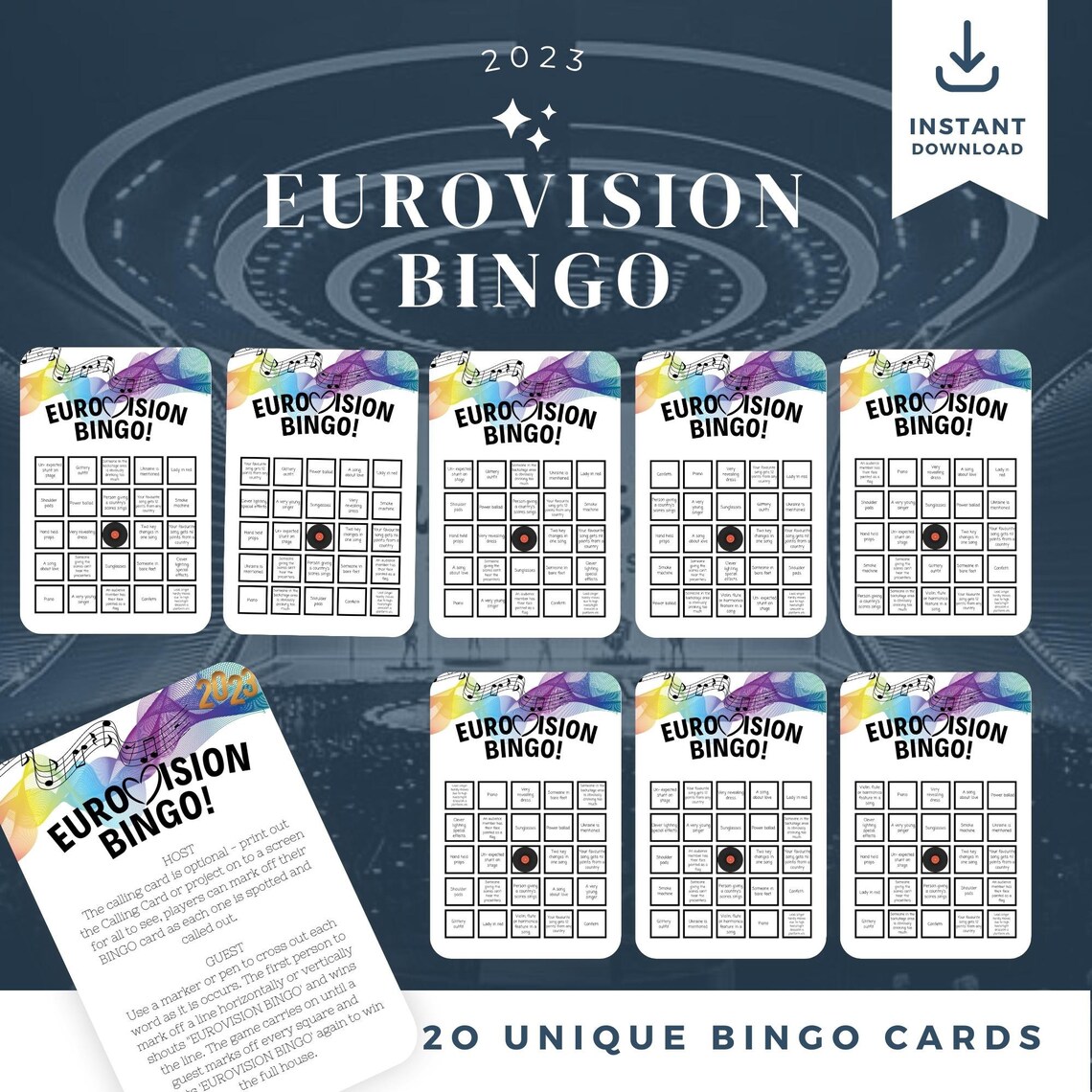 Eurovision 2023 Bingo Sheets 20 Bingo Cards Eurovision Song Etsy UK