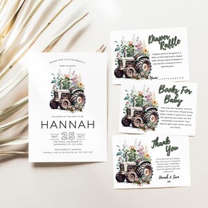 It’s a Boy Tractor Baby Shower Invitation Bundle, Greenery Tractor Baby Shower Invite, Boy Tractor Baby Shower Invite