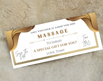 Massage Gift Coupon, massage Voucher, editable, printable, Personalized, Certificate, Birthday, Anniversary, New Baby, last minute, him her