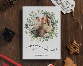 Photo Christmas Card Template, Photo Card Template, wreathe photo Christmas Card, printable Christmas Photo Template, Christmas Card