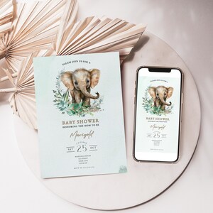 Boho Elephant Baby Shower Invitation, Boy Baby Shower Baby Peanut, girl baby shower Invite Elephant, baby elephant shower, little cutie