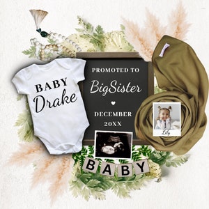 Edit instantly | Big sister digital pregnancy announcement template | gender neutral | editable | new sibling  | social media