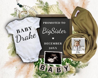 Edit instantly | Big sister digital pregnancy announcement template | gender neutral | editable | new sibling  | social media