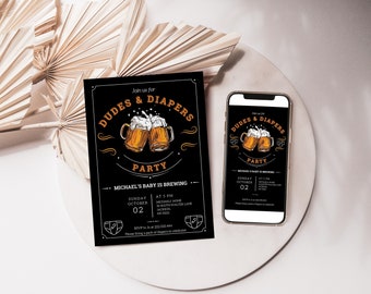 Diaper baby Shower Invitation, Dad Shower, Dudes, Diapers and Beer, Men, Dad to be invite, Dads baby shower, editable invite, dadchelor invi