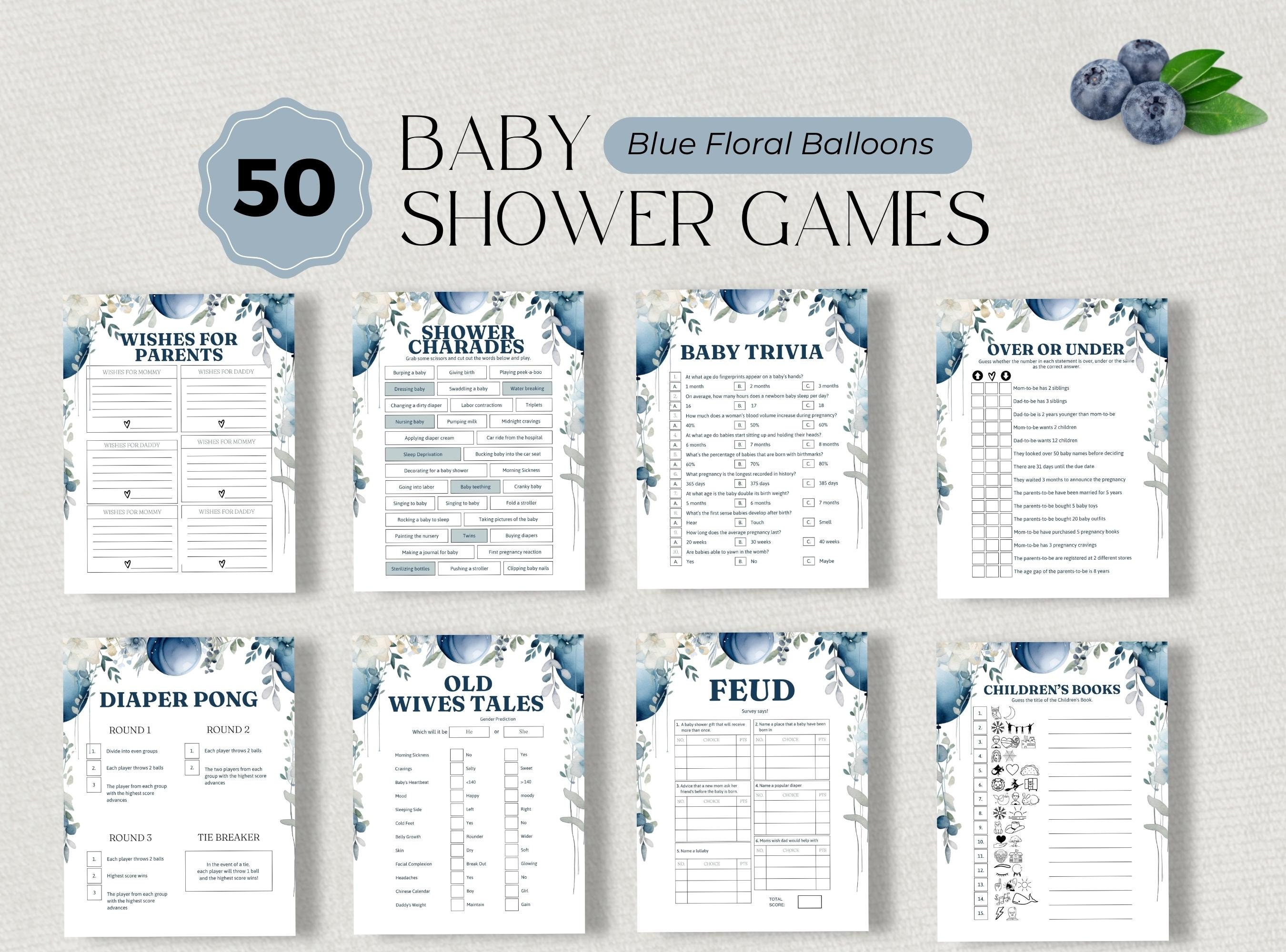 Baby Shower Games Bundle for Boy, Blue Arch Baby Themed Games, Navy ...