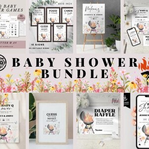 Bbq Baby Shower Bundle, Bbq baby shower games, Bbq baby shower invitation, instant download, BBQ baby shower decor, couple baby-q shower
