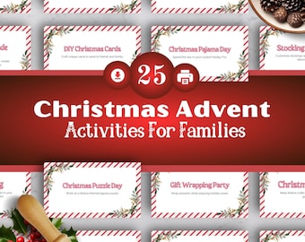 Cartes d&#39;activités de l&#39;Avent de Noël, cartes de compte à rebours de Noël, actifs de l&#39;Avent en famille, cartes de l&#39;Avent amusantes, cartes à imprimer, jeu pour enfants en famille,