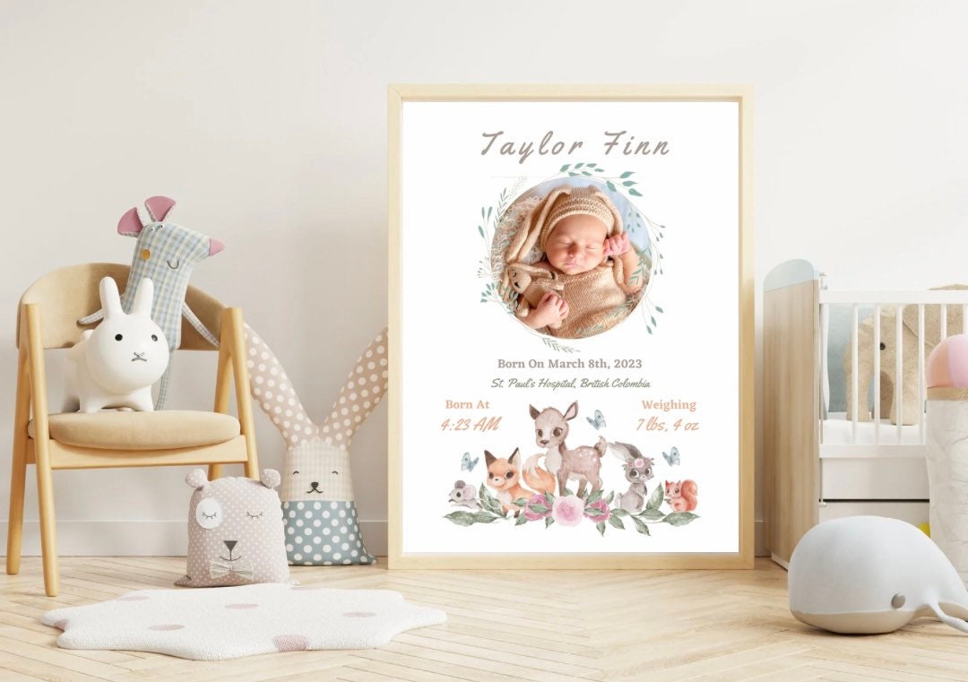 Printable Birth Stats Wall Art • Personalised Newborn Gift • Baby Photo ...
