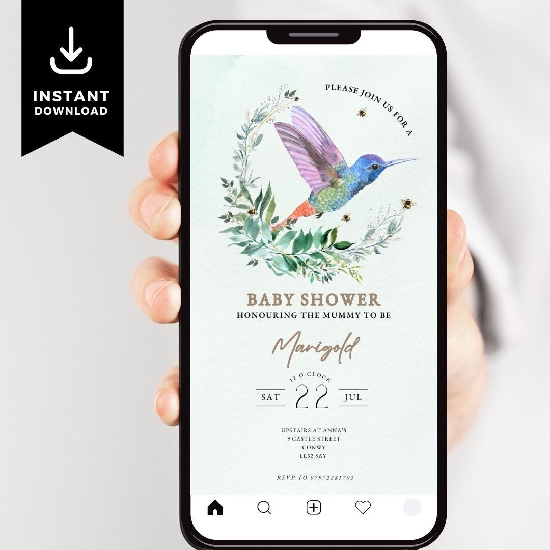 Hummingbird Baby Shower Evite Tropical Bird Baby Shower Etsy