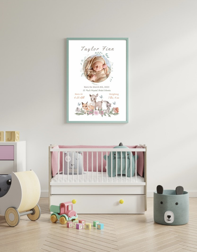 Printable Birth Stats Wall Art • Personalised Newborn Gift • Baby Photo ...