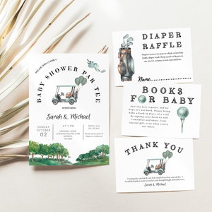 Inbjudningar till golffest för babyshower | Inbjudan till golffest för babyshower | Let’S Par-Tee-paket | Babyshower för par, student | duschpaket | neutral