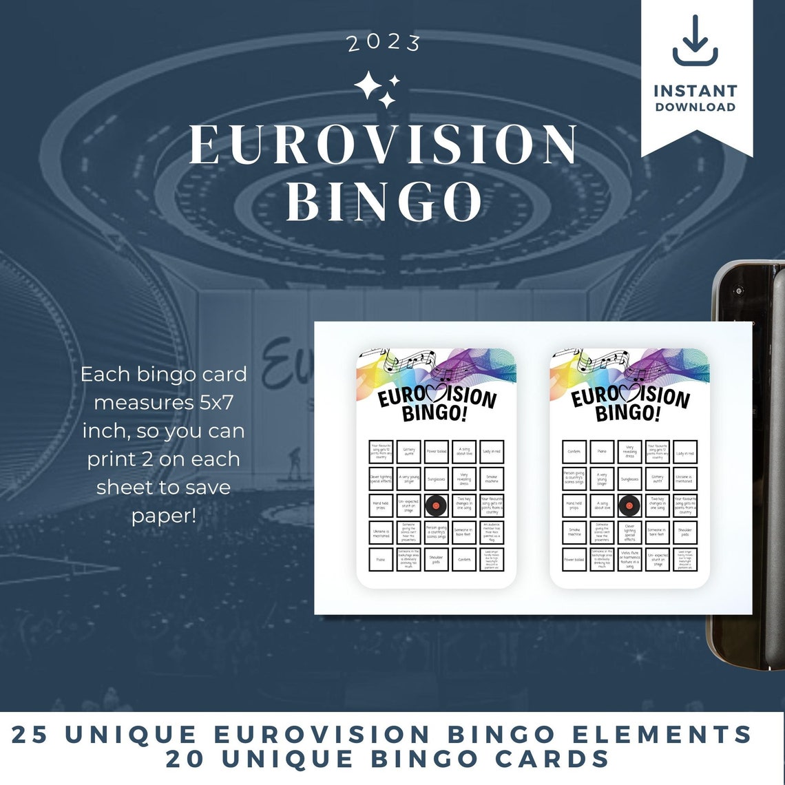 Eurovision 2023 Bingo Sheets 20 Bingo Cards Eurovision Song Etsy UK