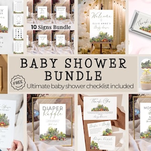 Locally Grown Farmer Baby Shower Bundle, Farm Decorations, Veggie Games, Garden Invite, Diaper Raffle, Thank You Cards, Welcome Sign, Canva