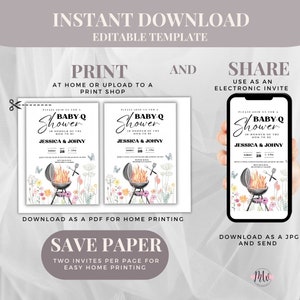 BBQ Baby Shower Invitation Instant Download, Editable Template, Bbq ...