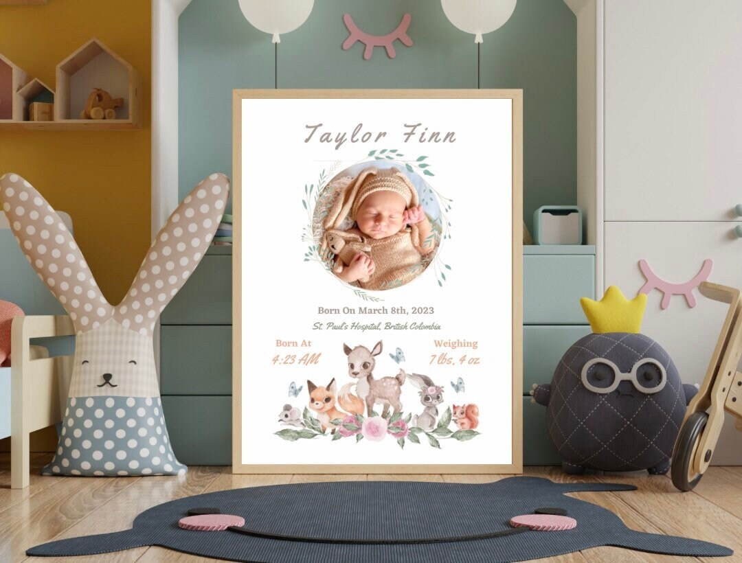 Printable Birth Stats Wall Art • Personalised Newborn Gift • Baby Photo ...