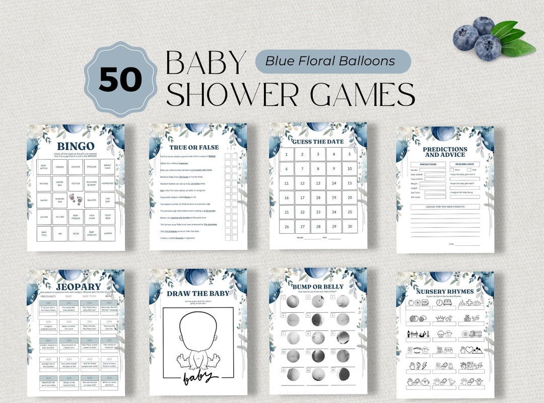 Baby Shower Games Bundle for Boy, Blue Arch Baby Themed Games, Navy ...