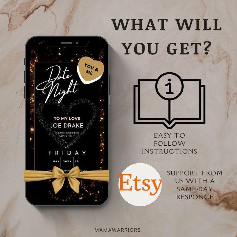 Date Night Invitation, Digital date night evite, animated Invitation, Downloadable Invitation, Text Message, date night ideas, spice up image 3