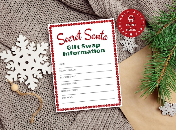 Secret Santa Questionnaire, Secret Santa Form, Secret Santa for Work, Secret Santa Printable, Secret Santa Wish List, secret Santa planner