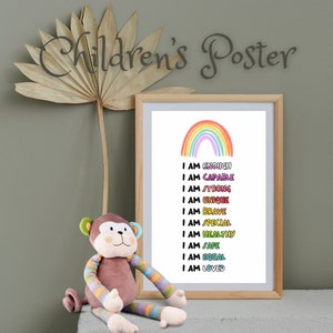 Póster de salud mental colorido • Póster de afirmaciones positivas para niños • Impresión de póster de arcoíris para guardería • A3, A4, A5 • Descarga instantánea