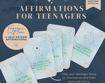 Teenager affirmations cards | therapy tool | self esteem confidence booster | councillor tools | positive flash cards | anxiety support