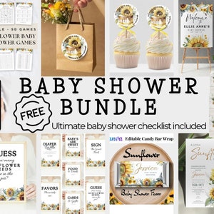 Sunflower Baby Shower Bundle, rustikale Sonnenblume, Einladungsset, Boho Sunflower Baby Shower, Sommer-Babyparty, ein kleiner Sonnenblumen-Mädchenjunge
