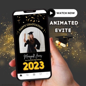 Graduation Video Invitation, Animated Grad Announcement, Graduation Invite, Grad Party Evite, class of 2023 animation evite Canva template,