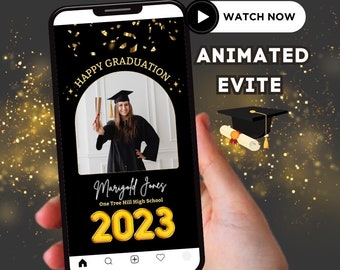 Graduation Video Invitation, Animated Grad Announcement, Graduation Invite, Grad Party Evite, class of 2023 animation evite Canva template,