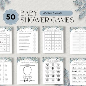 Winter baby shower game bundle, snowflake winter floral, ice baby shower, Blue snowflake baby shower game bundle, Boy Girl Baby shower games