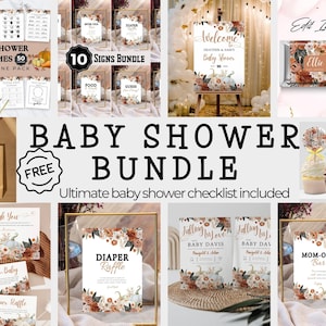 Baby Shower Fall Theme Bundle, Fall Baby Shower, Autumn baby shower, pumpkin invitation set, fall floral, boho girl, boy, invitation bundle