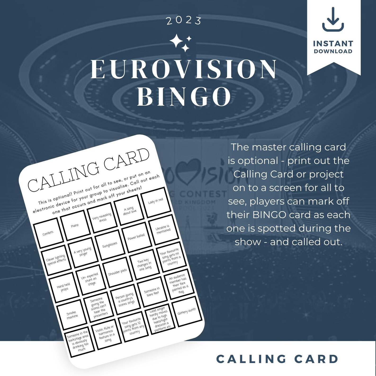 Eurovision 2023 Bingo Sheets 20 Bingo Cards Eurovision Song Etsy UK