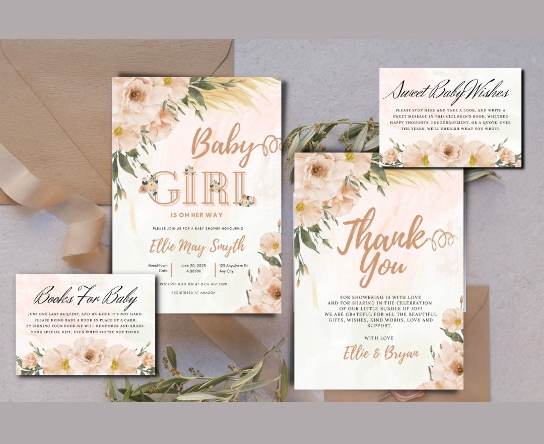 Boho Chic Girl Chic Baby Shower Invitation Bundle | Shower | Boho ...