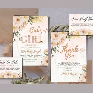 Boho chic girl chic baby shower invitation bundle | shower | Boho Floral Baby Shower | dried flower invitation Pampas Baby Shower Suite |