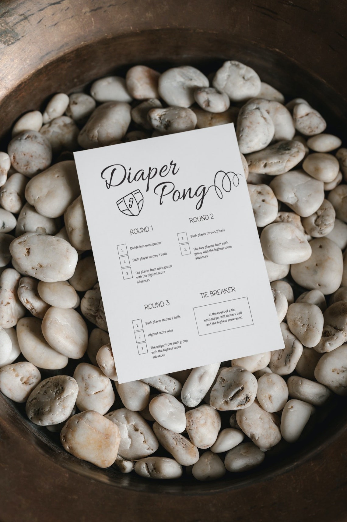 Diaper Pong Baby Shower Game, Diaper Table Sign, Physical Baby Shower