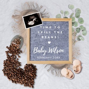Edit instantly digital pregnancy announcement, Social Media, Gender Neutral, Pregnancy reveal, spill the beans, funny announcement
