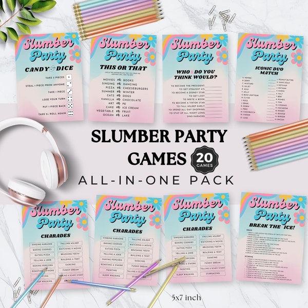 Sleepover Birthday Ideas, Tween Sleepover Games, Slumber Party, Squad Slumber Party favours for Girls Pancakes And pyjamas Birthday Gaming