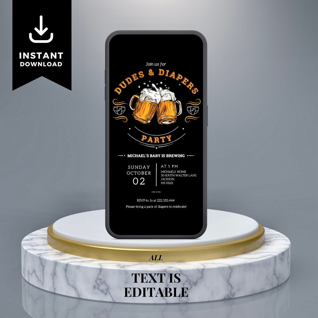 Beer and Diaper Party Baby Shower E-invite, Man Shower, Dadchelor Template, Dudes and Diapers Electronic Invitation, Text invite Canva