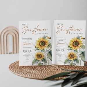 Sonnenblume Babypartyeinladung, Mädchen rustikale Sonnenblume Babyparty einladen, Boho Sonnenblume Babyparty einladen, Sommer Babyparty laden ein