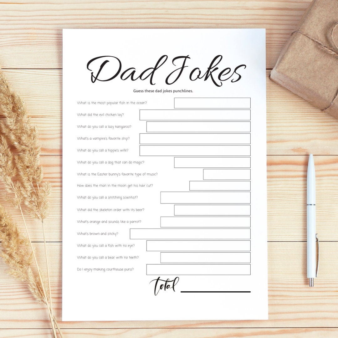 Dad Jokes Baby Shower Game, Dad Jokes Trivia Game Printable, Baby