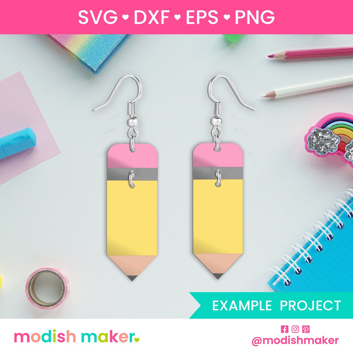 Pencil Earrings SVG Back to School Earrings SVG Teacher Etsy