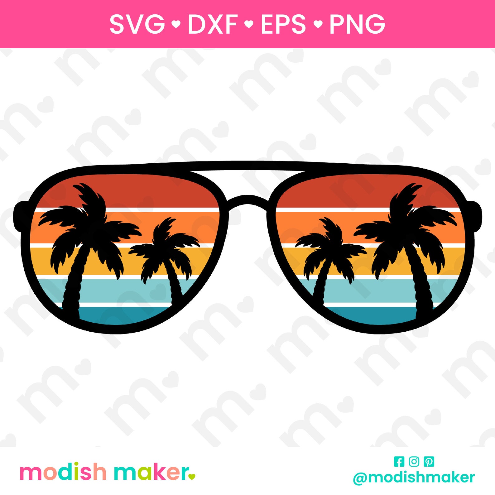 Download Retro Vintage Sunset Sunglasses SVG 70s Sunset Palm Trees ...