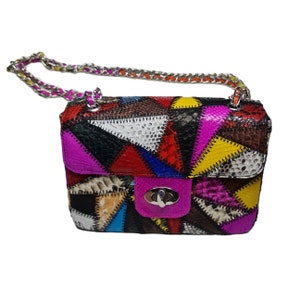 Genuine Python Snake Skin Women Long Wallet Rainbow Candy Multi Color