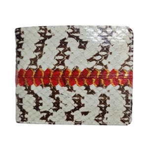 Genuine Grey Cobra Snake Wallet Bifold Exotic Handmade Golden Red Stripes