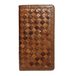 Genuine Braided Snake Wallet Wood Brown Green Cobra Skin Unisex Long Wallet