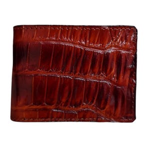 Brown Alligator Genuine Horn Leather Skin Men's Wallet, Handmade Leather Wallet For Men, Personalized Leather Wallet